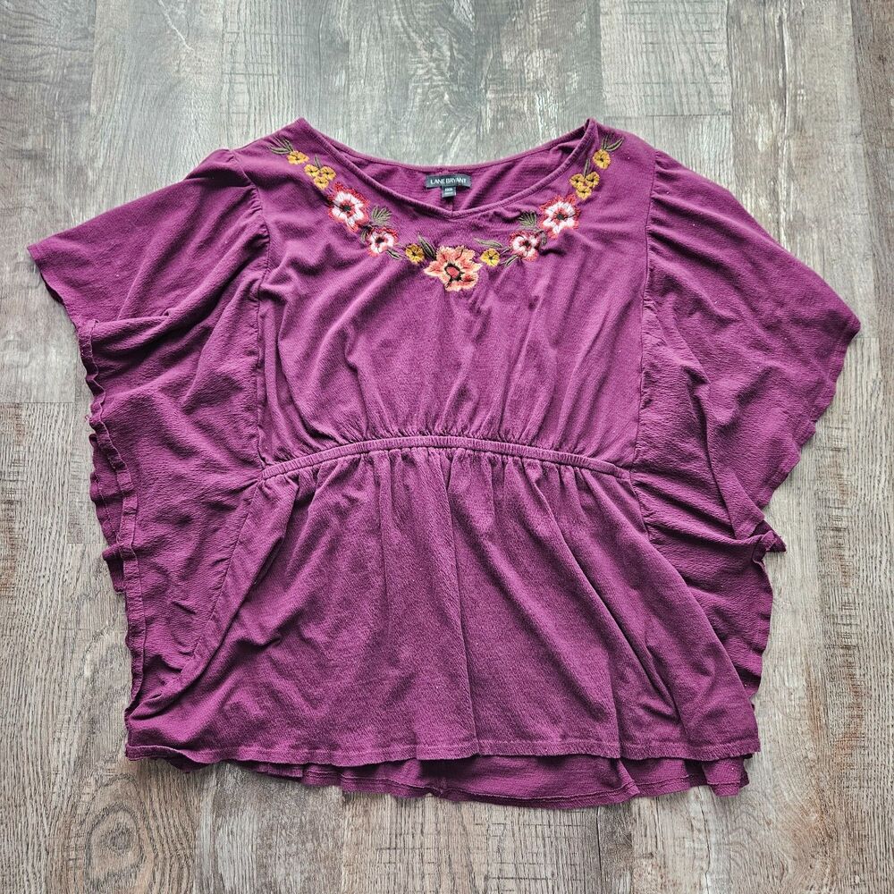 Lane Bryant Floral Embroidered Flutter Sleeve Blouse